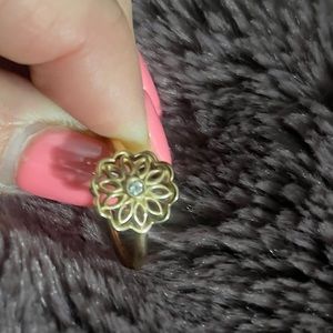 Pandora Gold Floral Pattern Ring with Intricate Design